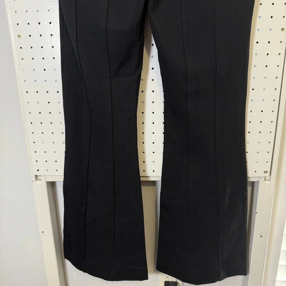 Free People Seamed Knit Wide Leg Flare‎ Pants Women's Size 6 Black Front Zip Fly